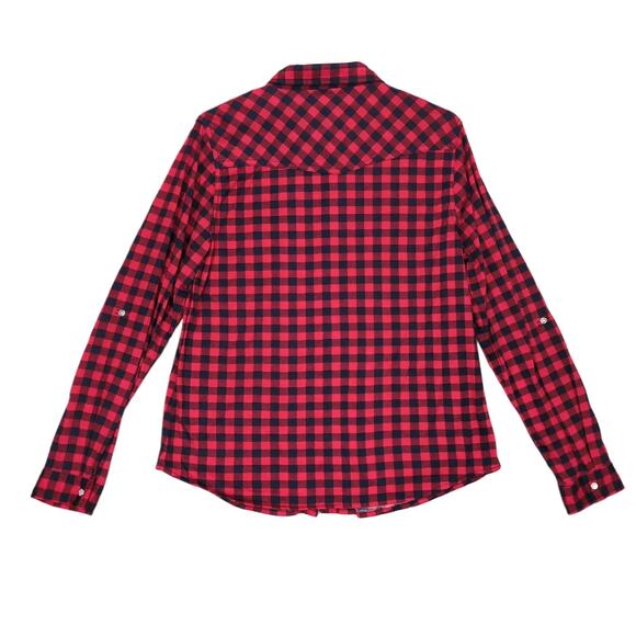 Passport Women's XL Red Buffalo Plaid Flannel Pearl Snap Country Western Shirt - Picture 2 of 6